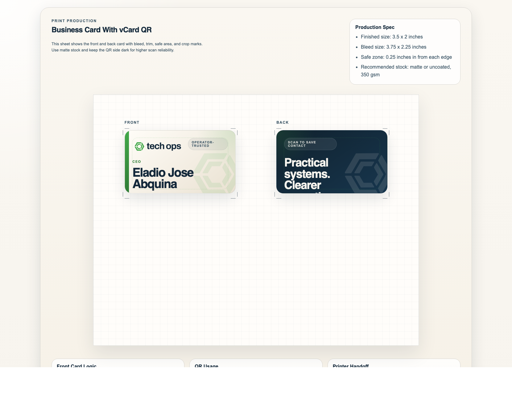 Business card print sheet preview
